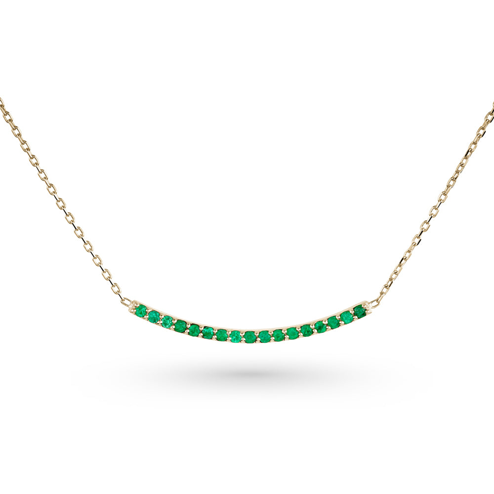 Collier barre courbée minimaliste serti de diamants ou d’émeraudes en or 14k