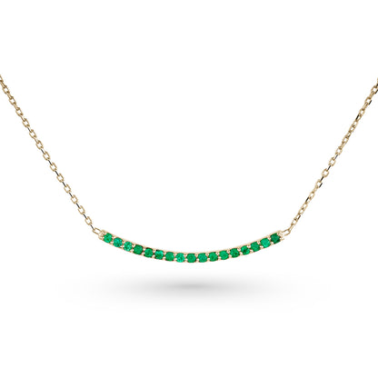 Collier barre courbée minimaliste serti de diamants ou d’émeraudes en or 14k