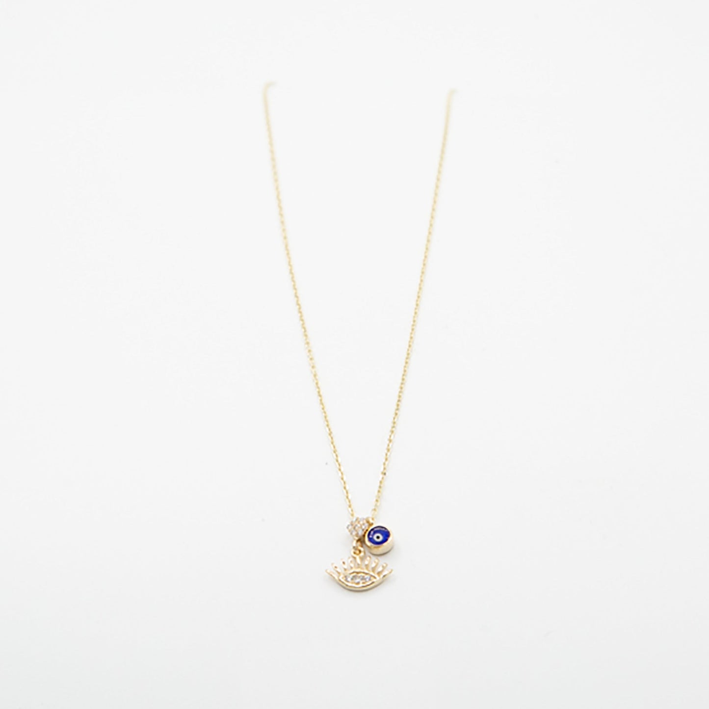 Collier avec double pendentif Œil Grec / Evil eye en or 10k