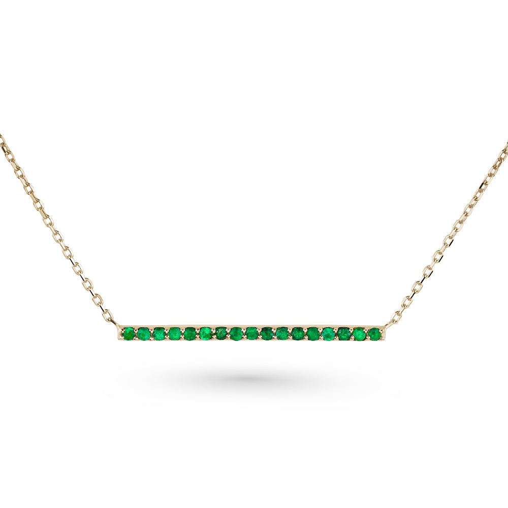 Collier barre minimaliste serti de diamants ou d’émeraudes en or 14k