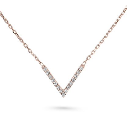 Collier V minimaliste serti de diamants ou d’émeraudes en or 14k