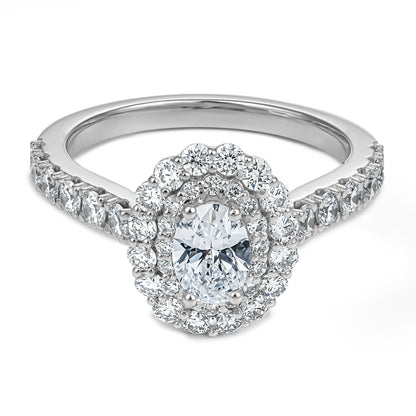 Bague Double Halo avec Diamant Central Ovale de 0,45 Ct