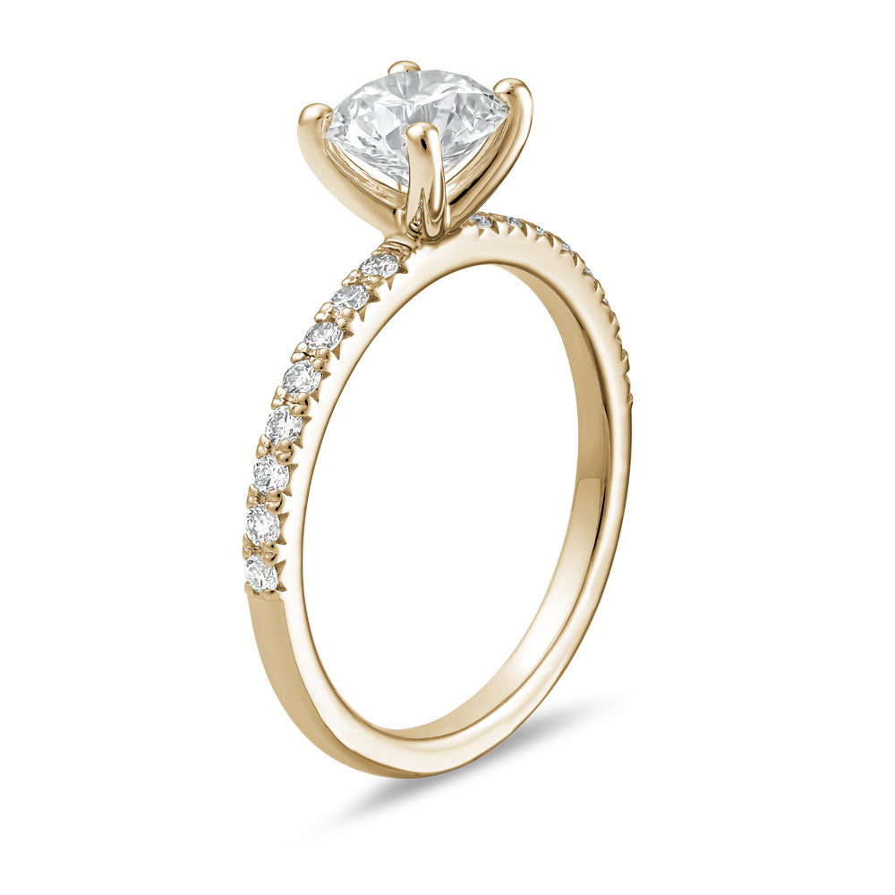 Bague classique avec Diamant Central Rond 1.00 Ct et pavé de diamants