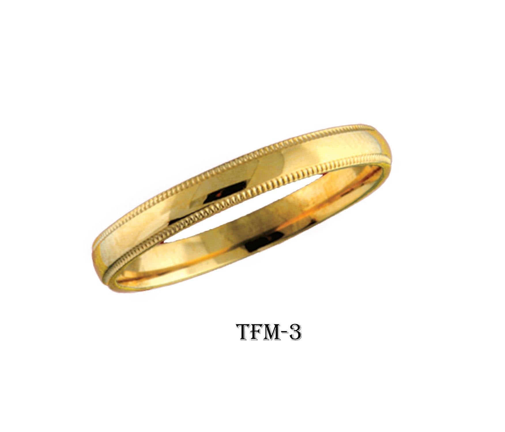 Jonc fin et délicat, semi-bombé en or 10 K  avec milles-grains. Bague classique simple en or jaune ou en or blanc. Bague unie 3 mm de largeur. Alliance classique pour homme ou pour femme. Bijoux unisexe. Alliances avec milles grains, semi bombée. Bijoux de mariage à Montréal.