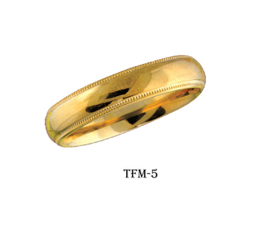 Bague classique simple en or jaune ou en or blanc. Bague unie 5 mm de largeur avec milles grains . Alliance classique pour homme ou pour femme. Bijoux unisexe. Alliances avec milles grains, semi bombée. Bijoux de mariage à Montréal.