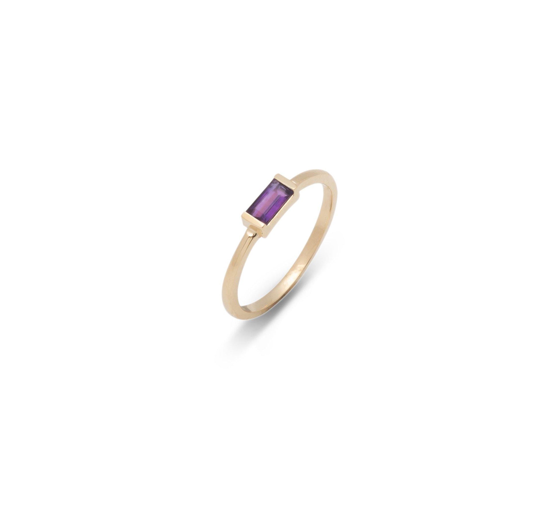 SATIN | Bague en or 14 carats et pierre baguette | Améthyste - Bijouterie Viko